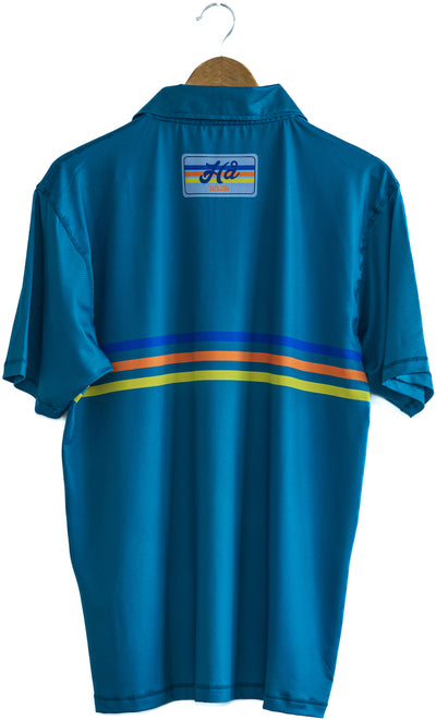 "Beach Love" design, dri-fit polo, blue, back