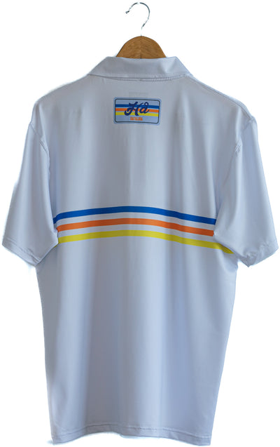 "Beach Love" design, dri-fit polo, white, back