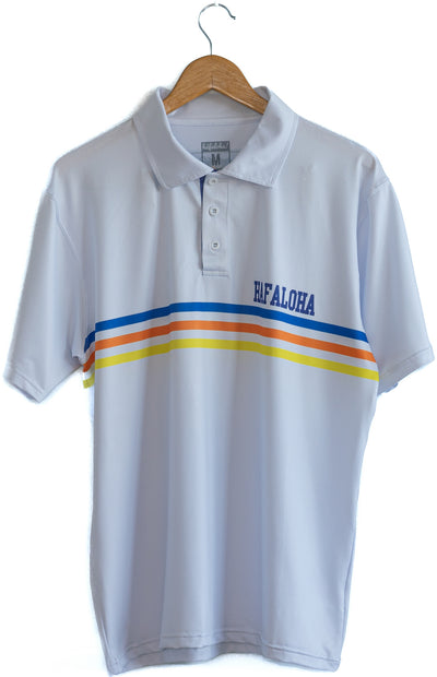 "Beach Love" design, dri-fit polo, white, front
