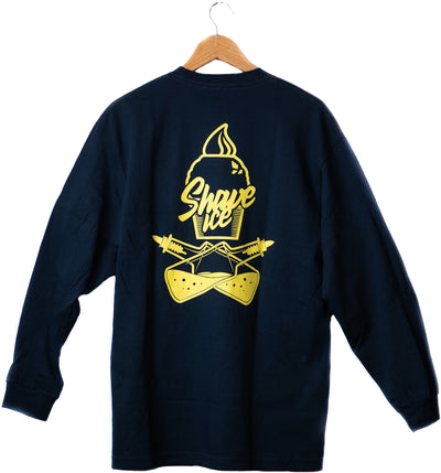 "Flavor Cross" design, Navy Blue long sleeve, adult back