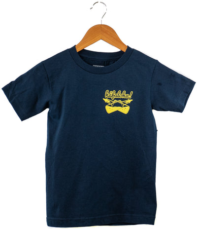 "Flavor Cross" design, Navy blue tee, front