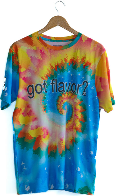 "Got Flavor?" design, T-shirt, orange/turquoise, front