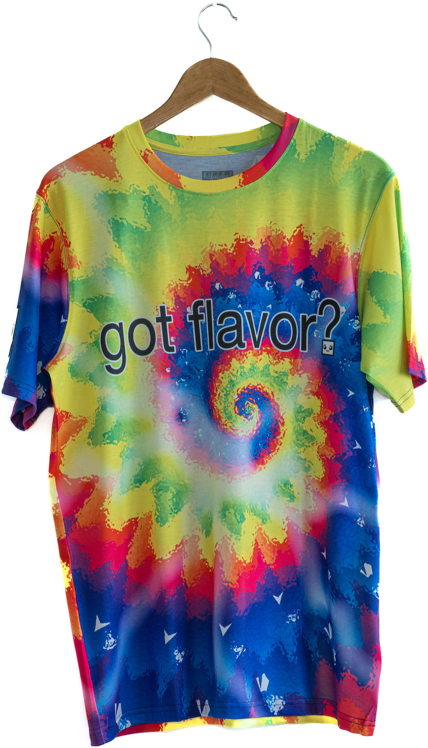 "Got Flavor?" design, T-shirt, violet/yellow, front