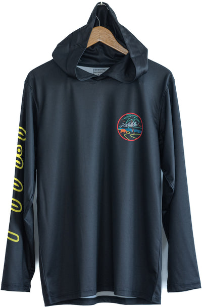 "Neon Seal Hooded Rash Guard" design, dri-fit long sleeve, front