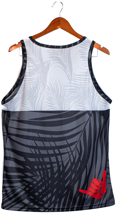 "Palm Rasta" design, dri-fit tank top, back