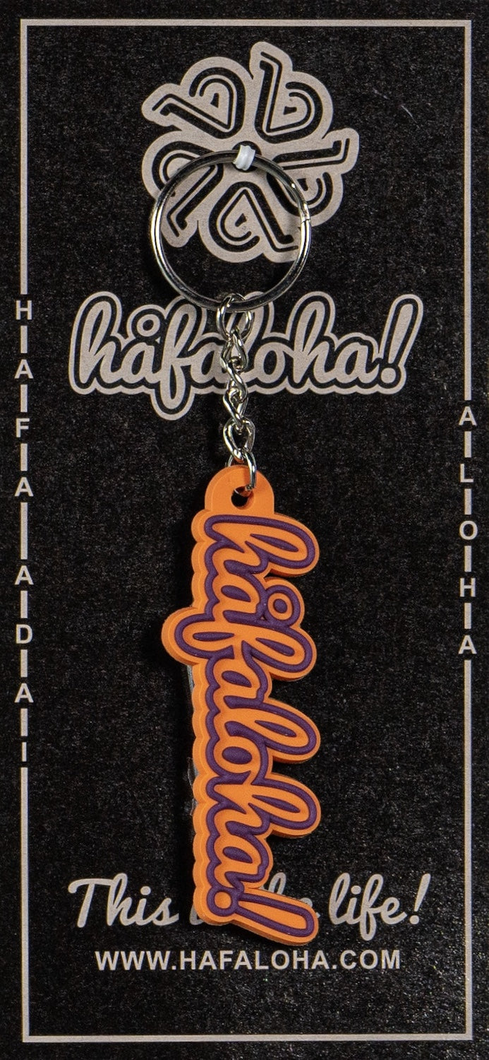Orange & Violet Script Rubber Keychain from Håfaloha