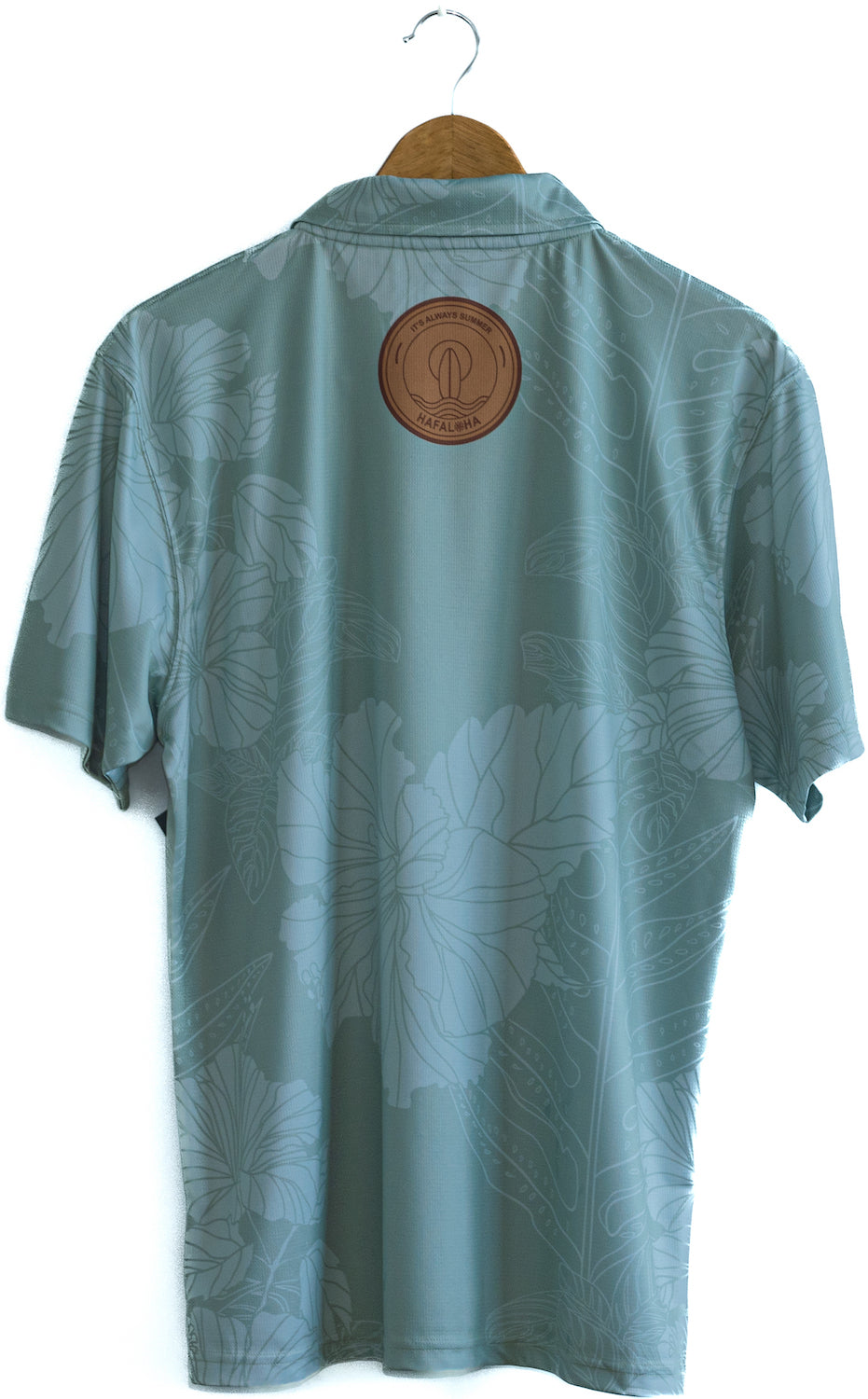 "Wave Rider" design, dri-fit polo, green, back