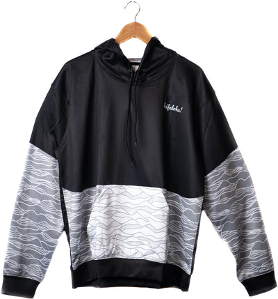 "Waves" design, Black hoodie, front